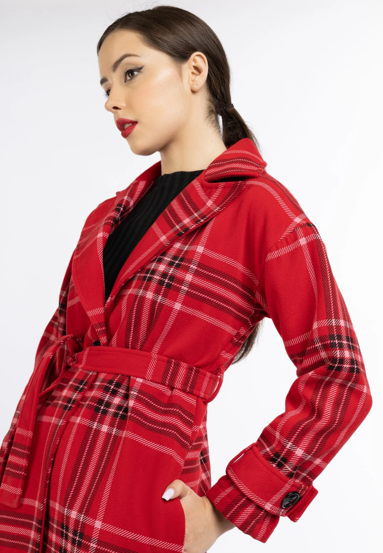 Faina Tassia - Trenchcoat - Rot Karriert 6 Faina Tassia - Trenchcoat - Rot Karriert - Image 4