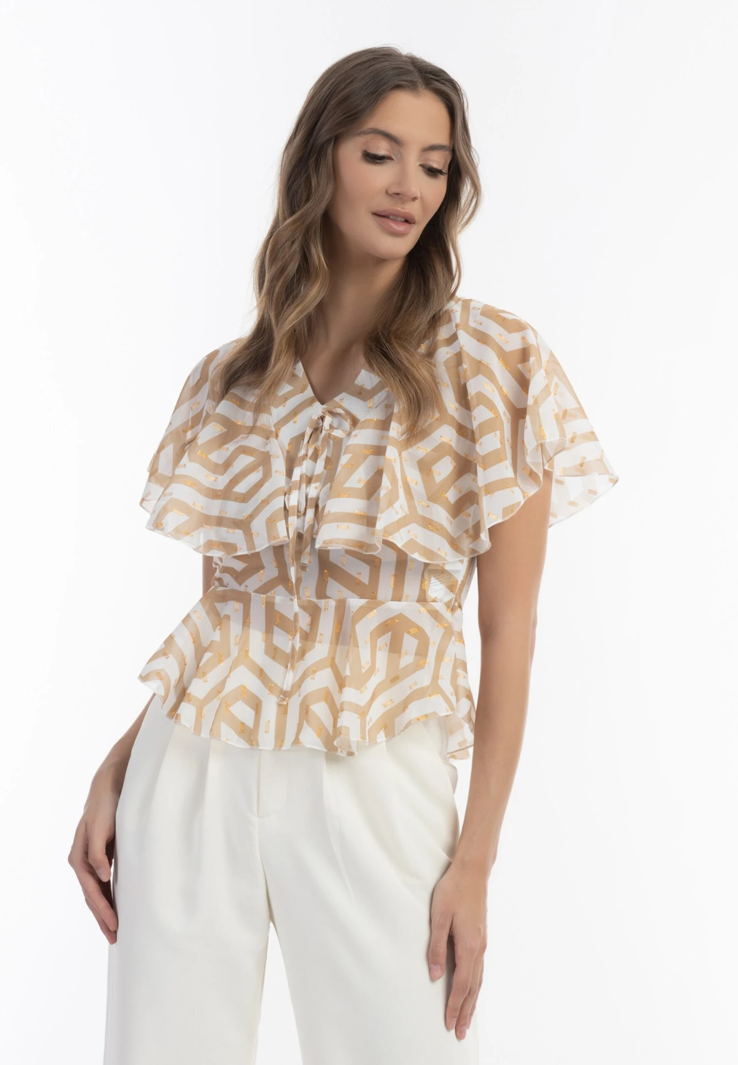 Faina Blouses Met Korte Mouw Blouse Dames Beige / Sand 4 Faina Blouses Met Korte Mouw Blouse Dames Beige / Sand - Image 2