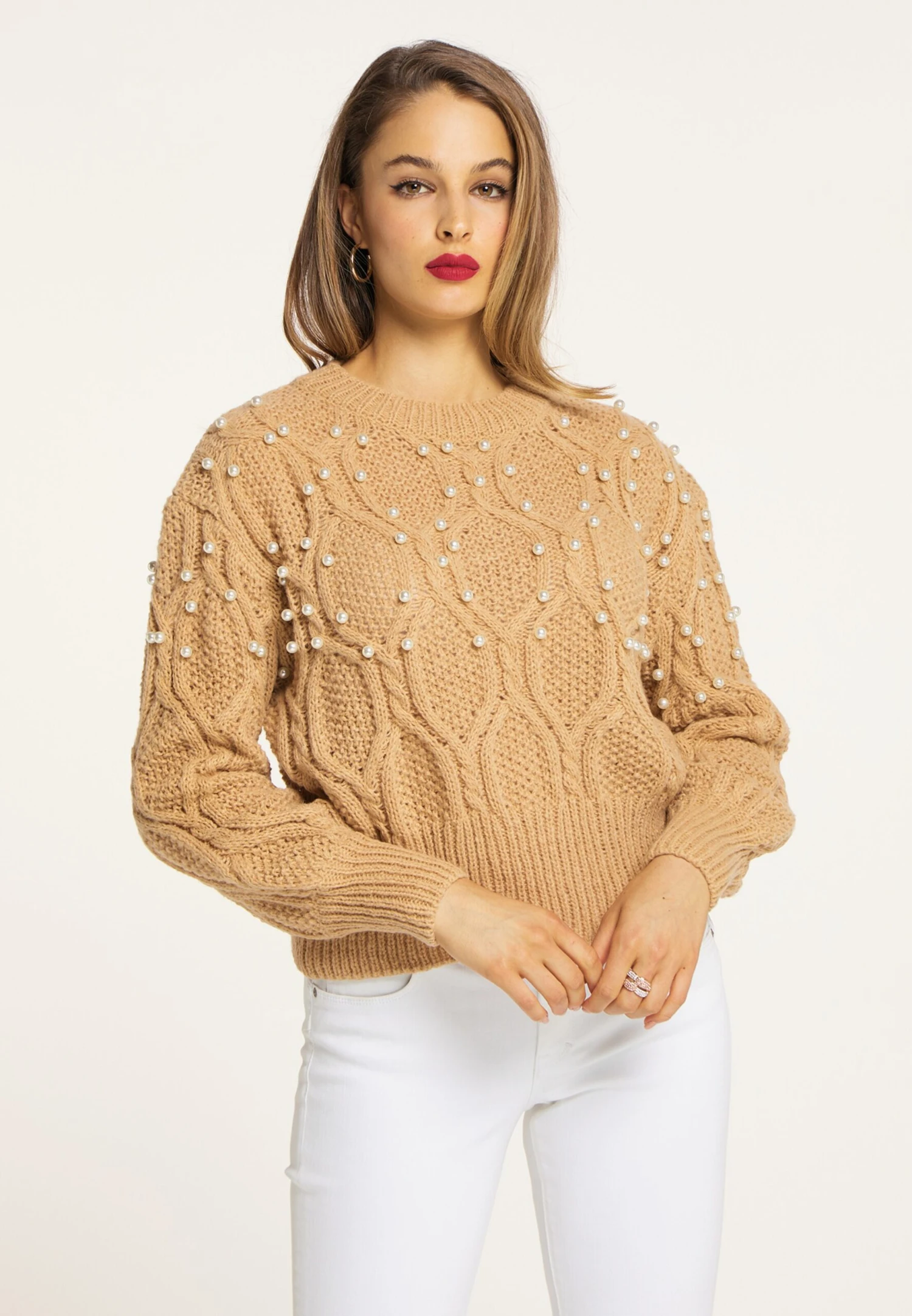 Faina Fijngebreide Truien Trui Dames Lichtbruin 4 Faina Fijngebreide Truien Trui Dames Lichtbruin - Image 2