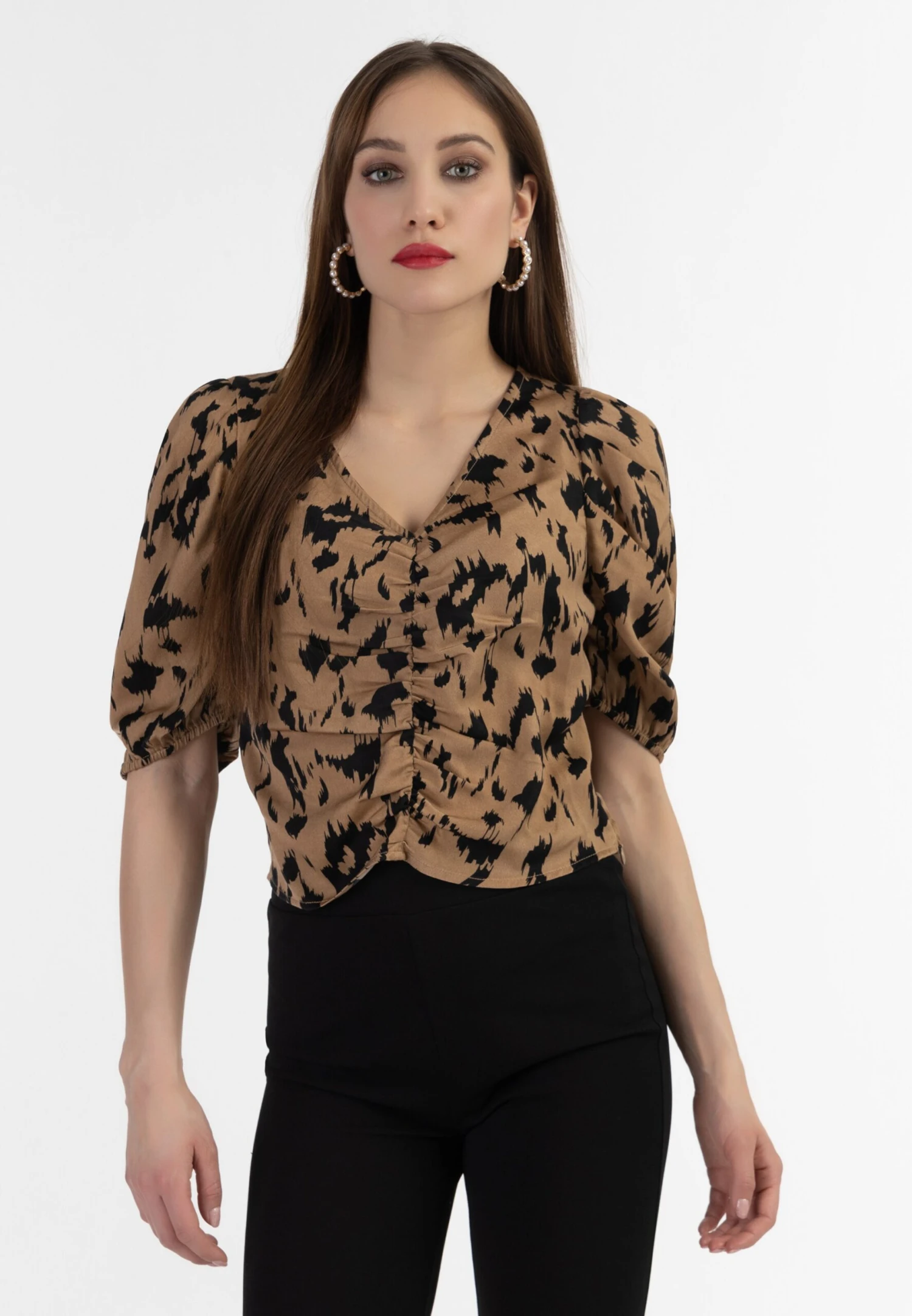 Faina Blouses Met Korte Mouw Blouse Dames Camel 4 Faina Blouses Met Korte Mouw Blouse Dames Camel - Image 2