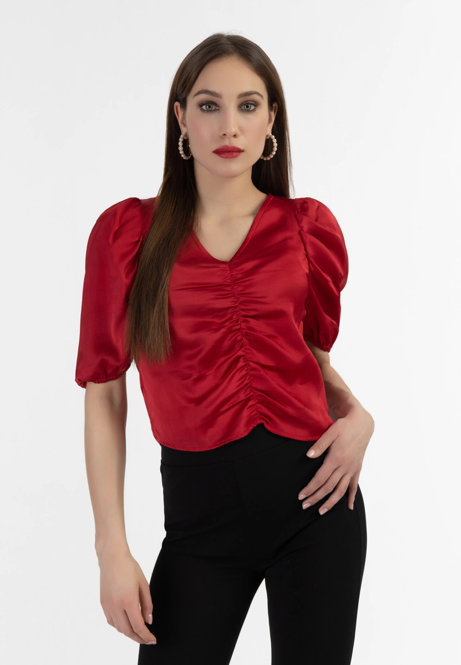 Faina Blouses Met Korte Mouw Blouse Dames Robijnrood 4 Faina Blouses Met Korte Mouw Blouse Dames Robijnrood - Image 2