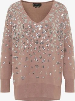 Faina Fijngebreide Truien Regular Trui Dames Taupe