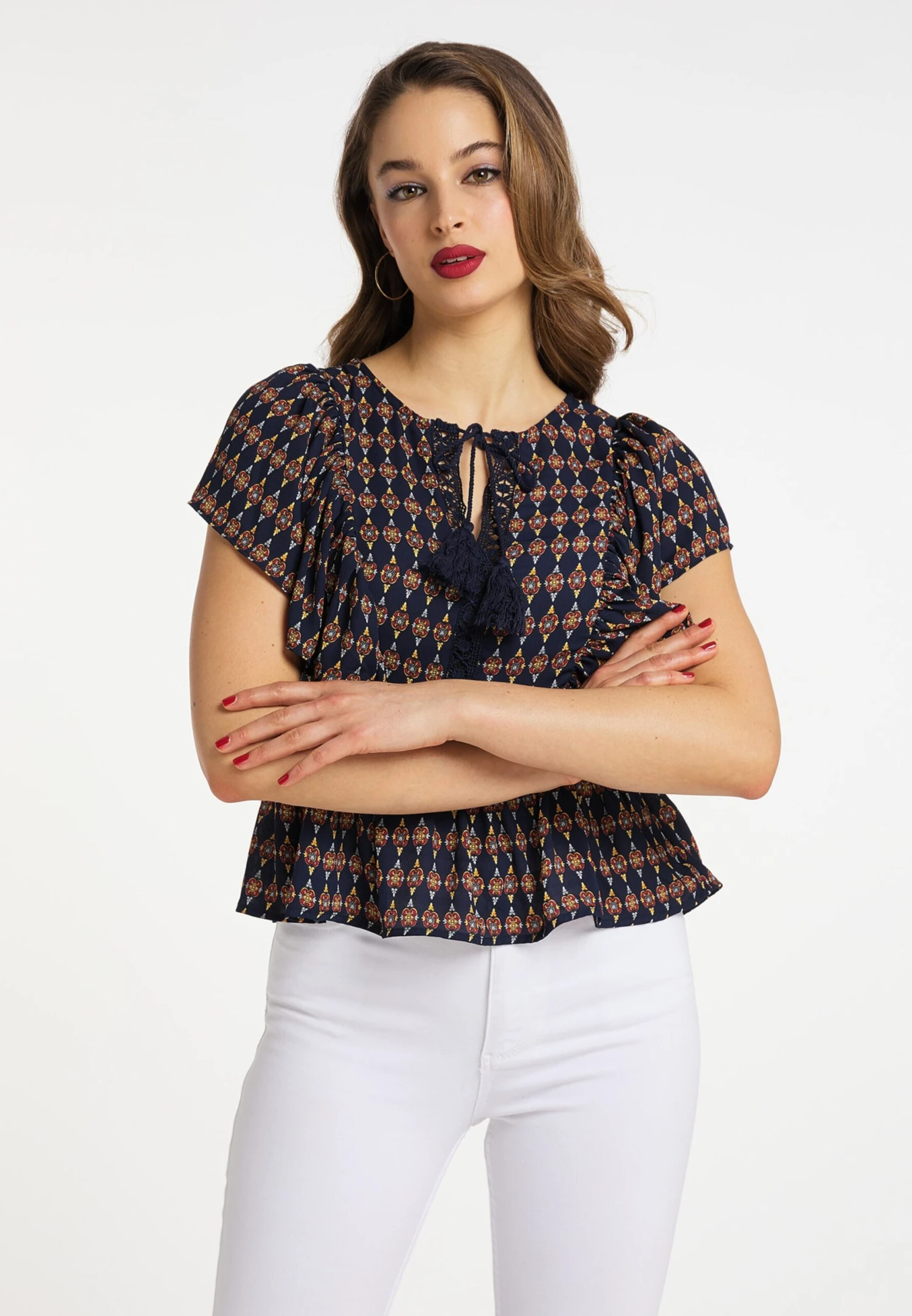 Faina Kanten Blouses Blouse Dames Marine 4 Faina Kanten Blouses Blouse Dames Marine - Image 2