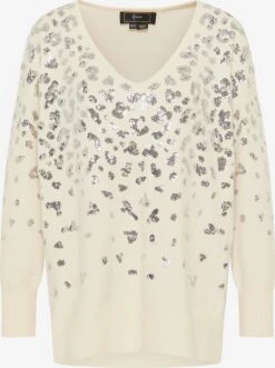 Faina Fijngebreide Truien Regular Trui Dames Wolwit