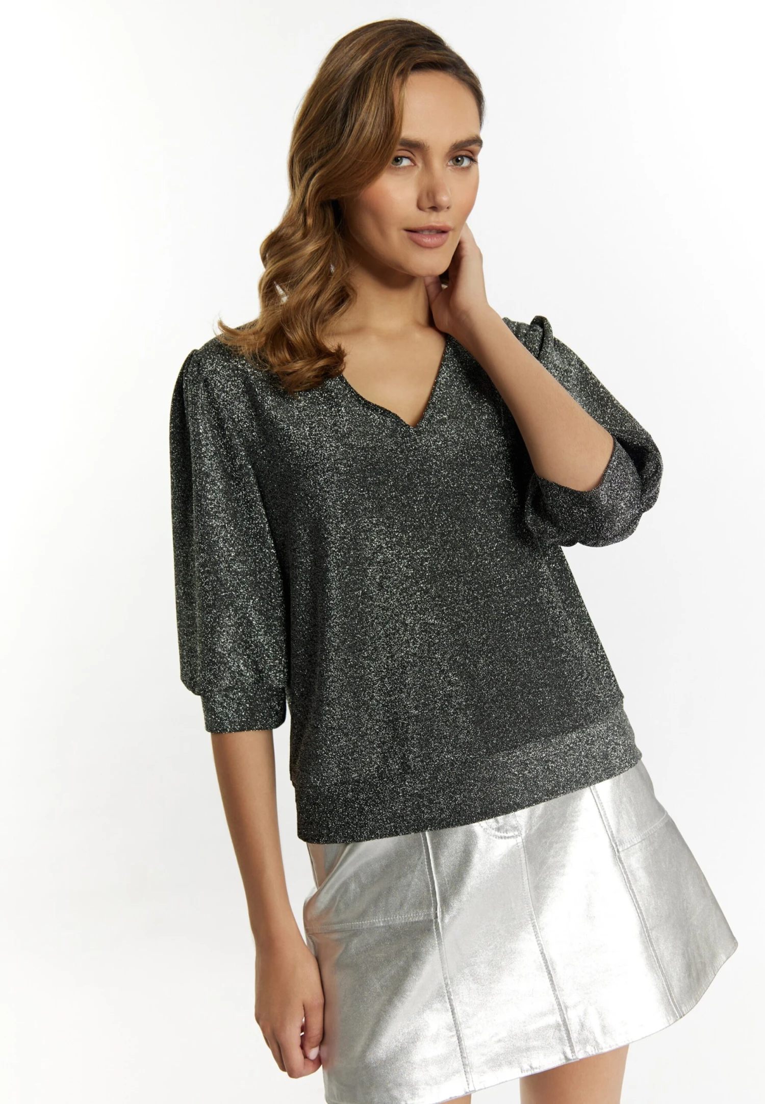 Faina Blouses Met Korte Mouw Blouse Dames Zilver 4 Faina Blouses Met Korte Mouw Blouse Dames Zilver - Image 2